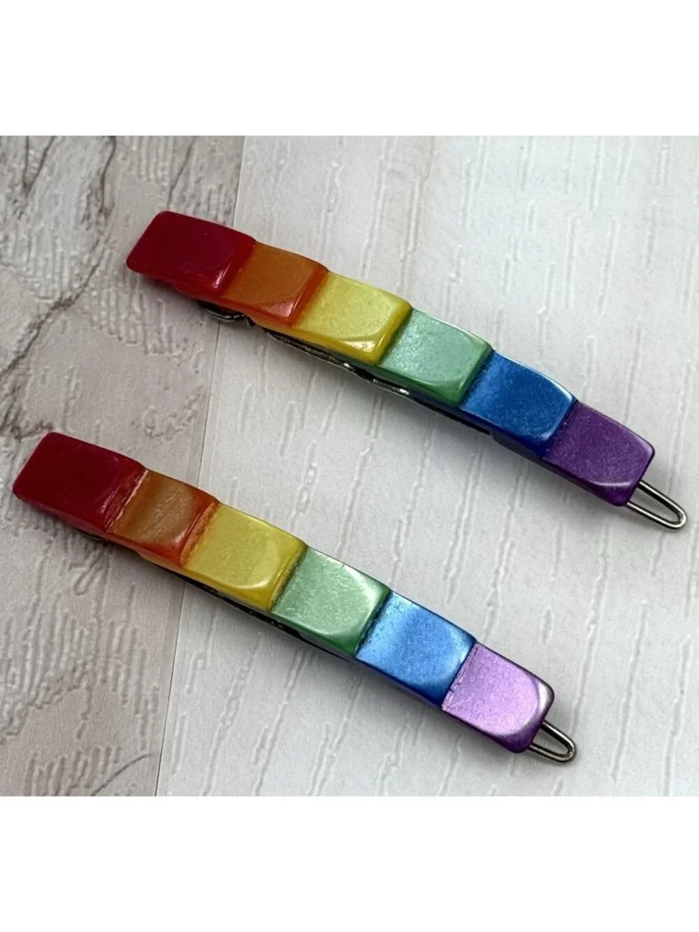VTG 1970s 1980s Lucite Rainbow BARRETTES 2.5